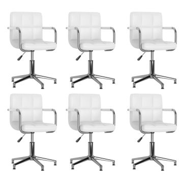 vidaXL Besisukančios valgomojo kėdės, 6vnt., baltos, dirbtinė oda