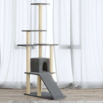 vidaXL Draskyklė katėms su stovais iš sizalio, šviesiai pilka, 155cm