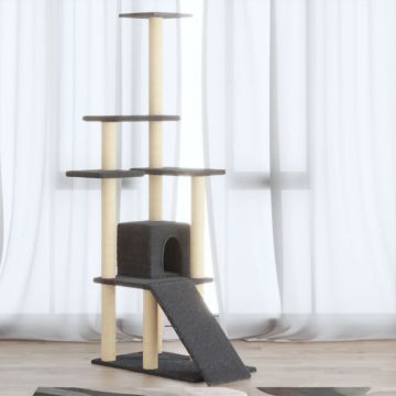 vidaXL Draskyklė katėms su stovais iš sizalio, tamsiai pilka, 155cm