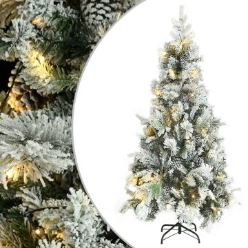 vidaXL Kalėdų eglutė su sniegu ir kankorėžiais, 225cm, PVC ir PE