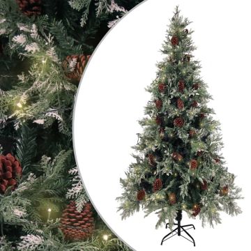 vidaXL Kalėdų eglutė su kankorėžiais, žalia/balta, 225cm, PVC ir PE