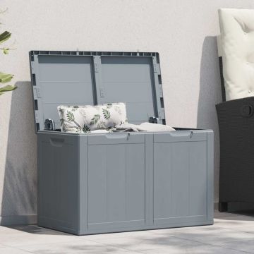 vidaXL Sodo daiktadėžė, pilkos spalvos, PP medžio išvaizda, 180l