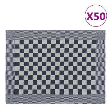 vidaXL Virtuvės rankšluosčiai, 50vnt., mėlyni/balti, 50x70cm, medvilnė