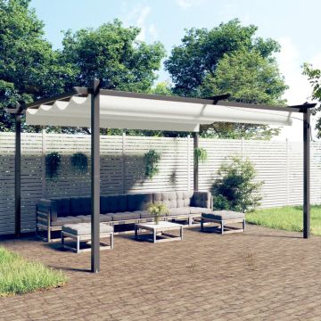 vidaXL Sodo pavėsinė su įtraukiamu stogu, kreminės spalvos, 4x3m