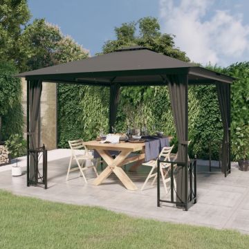 vidaXL Pavėsinė su šoninėmis sienomis ir stogu, antracito, 3x3m
