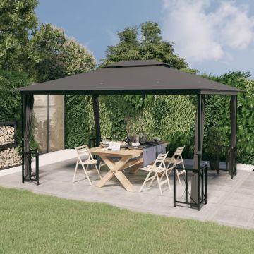vidaXL Pavėsinė su šoninėmis sienomis ir stogu, antracito, 3x4m