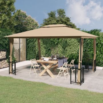 vidaXL Pavėsinė su šoninėmis sienomis ir stogu, taupe spalvos, 3x4m