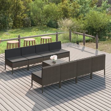 vidaXL Sodo komplektas su pagalvėlėmis, 9 dalių, pilkas, poliratanas
