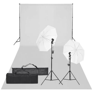vidaXL Fotostudijos rinkinys su apšvietimo rinkiniu ir fonu