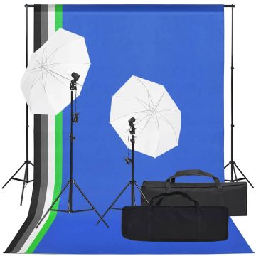vidaXL Fotostudijos rinkinys su apšvietimo rinkiniu ir fonu