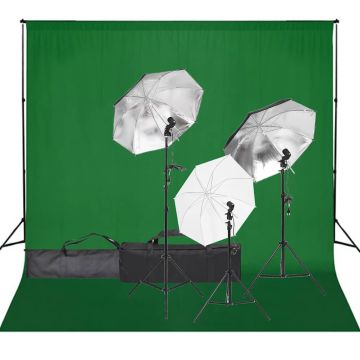 vidaXL Fotostudijos rinkinys su apšvietimo rinkiniu ir fonu