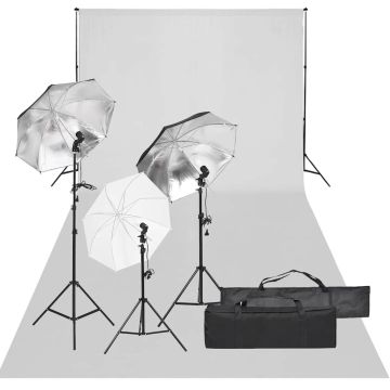 vidaXL Fotostudijos rinkinys su apšvietimo rinkiniu ir fonu