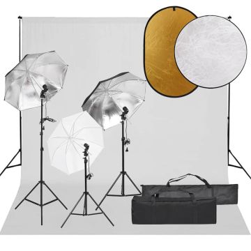 vidaXL Fotostudijos rinkinys su šviestuvais, fonu ir reflektoriumi