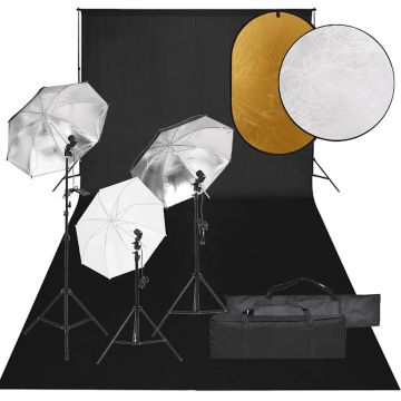 vidaXL Fotostudijos rinkinys su šviestuvais, fonu ir reflektoriumi