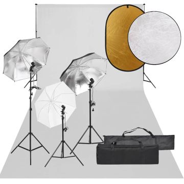 vidaXL Fotostudijos rinkinys su šviestuvais, fonu ir reflektoriumi