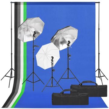 vidaXL Fotostudijos rinkinys su apšvietimo rinkiniu ir fonu