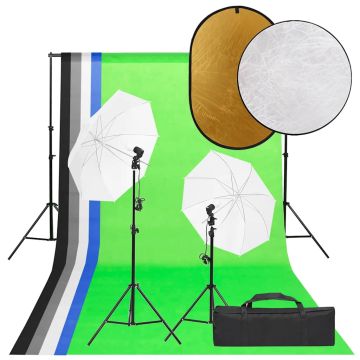 vidaXL Fotostudijos rinkinys su šviestuvais, fonu ir reflektoriumi