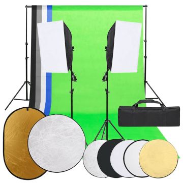 vidaXL Fotostudijos rinkinys su šviestuvais, fonu ir reflektoriumi