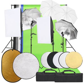 vidaXL Fotostudijos rinkinys su šviestuvais, fonu ir reflektoriumi