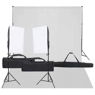 vidaXL Fotostudijos rinkinys su apšvietimo rinkiniu ir fonu