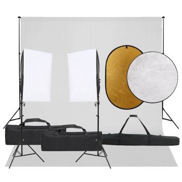 vidaXL Fotostudijos rinkinys su šviestuvais, fonu ir reflektoriumi