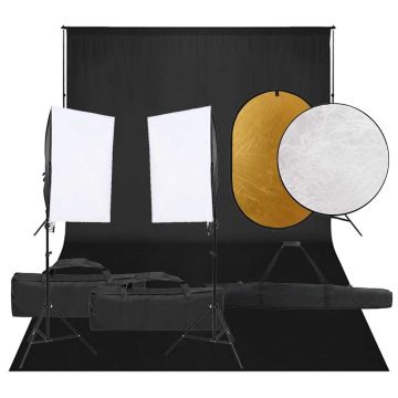 vidaXL Fotostudijos rinkinys su šviestuvais, fonu ir reflektoriumi