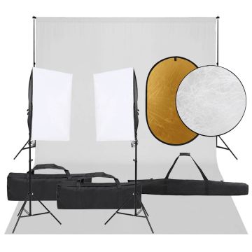 vidaXL Fotostudijos rinkinys su šviestuvais, fonu ir reflektoriumi