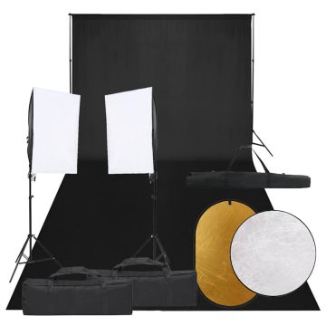 vidaXL Fotostudijos rinkinys su šviestuvais, fonu ir reflektoriumi