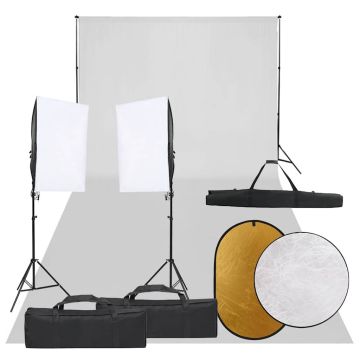 vidaXL Fotostudijos rinkinys su šviestuvais, fonu ir reflektoriumi