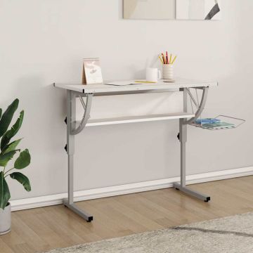 vidaXL Stalas, baltas/pilkas, 110x53x(58–87)cm, mediena/plienas