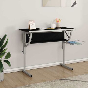 vidaXL Stalas, juodas/pilkas, 110x53x(58–87)cm, mediena/plienas