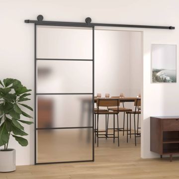 vidaXL Stumdomos durys, juodos, 90x205cm, ESG stiklas ir aliuminis