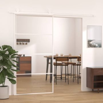 vidaXL Stumdomos durys, baltos, 102,5x205cm, ESG stiklas ir aliuminis