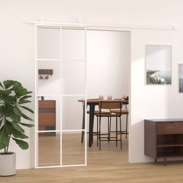 vidaXL Stumdomos durys, baltos, 76x205cm, ESG stiklas ir aliuminis