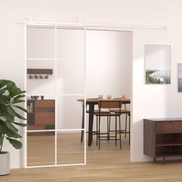 vidaXL Stumdomos durys, baltos, 90x205cm, ESG stiklas ir aliuminis