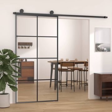 vidaXL Stumdomos durys, juodos, 102,5x205cm, ESG stiklas ir aliuminis