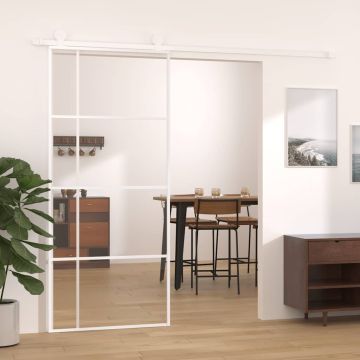 vidaXL Stumdomos durys, baltos, 90x205cm, ESG stiklas ir aliuminis