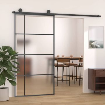 vidaXL Stumdomos durys, juodos, 102,5x205cm, ESG stiklas ir aliuminis