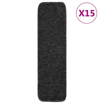 vidaXL Neslystantys laiptų kilimėliai, 15vnt., antracito, 75x20cm