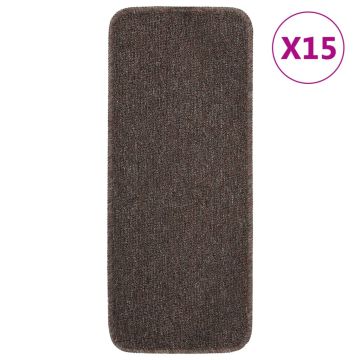 vidaXL Neslystantys laiptų kilimėliai, 15vnt., rudi, 60x25cm