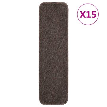 vidaXL Neslystantys laiptų kilimėliai, 15vnt., rudi, 75x20cm
