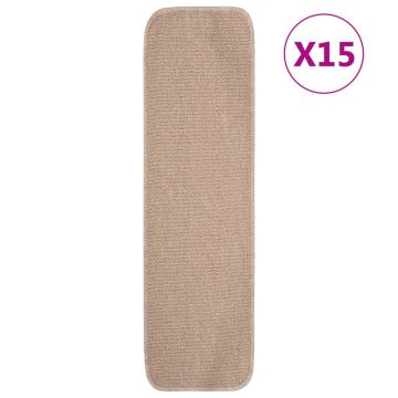 vidaXL Neslystantys laiptų kilimėliai, 15vnt., smėlio, 75x20cm