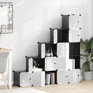 vidaXL Lentyna su 15 kubo formos skyrių ir durelėmis, juoda, PP