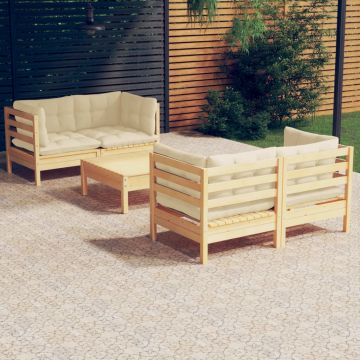 vidaXL Sodo komplektas su kreminėmis pagalvėlėmis, 5 dalių, pušis