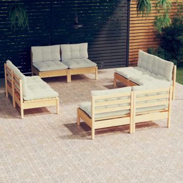 vidaXL Sodo komplektas su kreminėmis pagalvėlėmis, 8 dalių, pušis