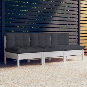 vidaXL Trivietė sodo sofa su antracito pagalvėlėmis, pušies masyvas