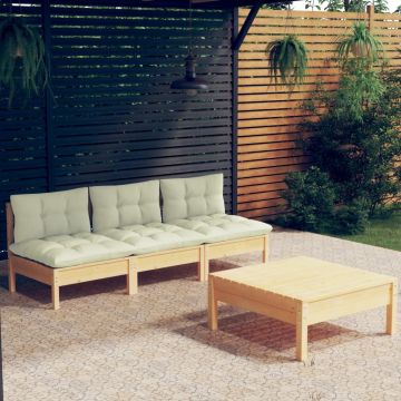 vidaXL Sodo komplektas su kreminėmis pagalvėlėmis, 4 dalių, pušis