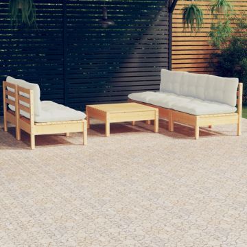 vidaXL Sodo komplektas su kreminėmis pagalvėlėmis, 6 dalių, pušis