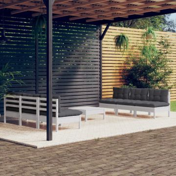 vidaXL Sodo komplektas su antracito pagalvėmis, 7 dalių, pušis