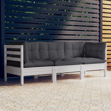 vidaXL Trivietė sodo sofa su antracito pagalvėlėmis, pušies masyvas